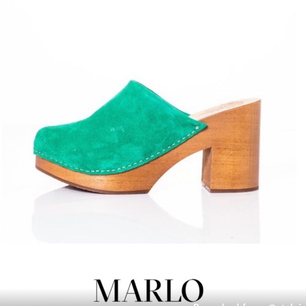 NEW Charlotte Stone Marlo Platform Clogs - 9 Turquoise Teal Green Suede
